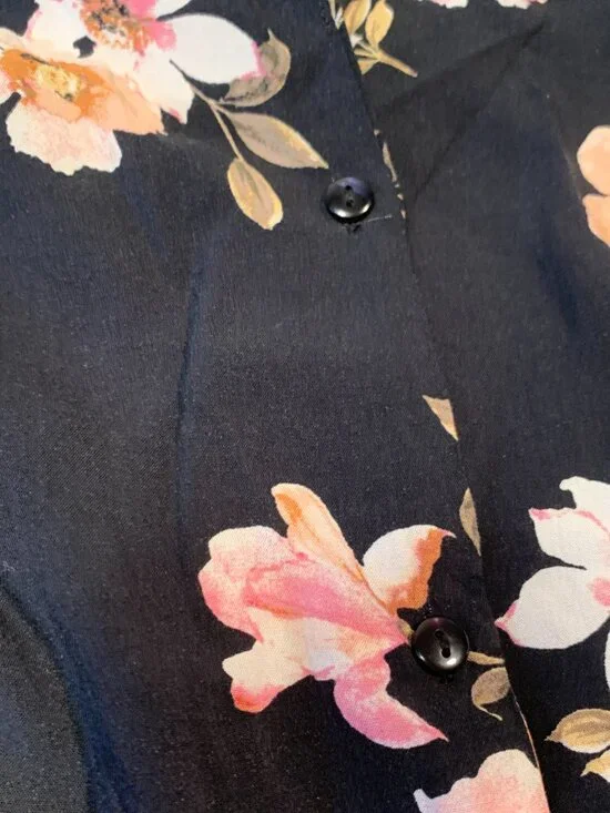 Dynamite Floral Sleeveless Blouse Tie Front Black Pink Boho Button Tank Size M - Picture 5 of 8